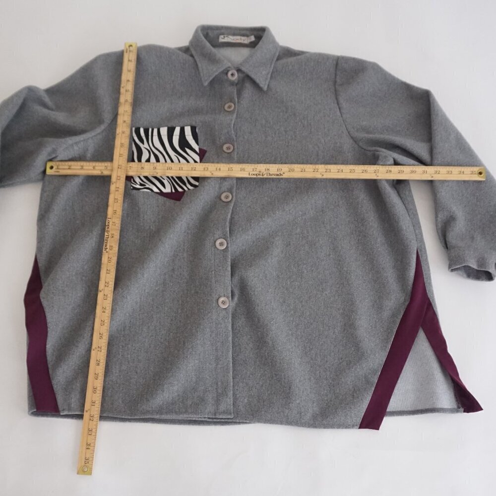 Vintage Nody Fashion Grey w Zebra Pattern Pocket Button Up Oversized Shacket 58 - Picture 2 of 12